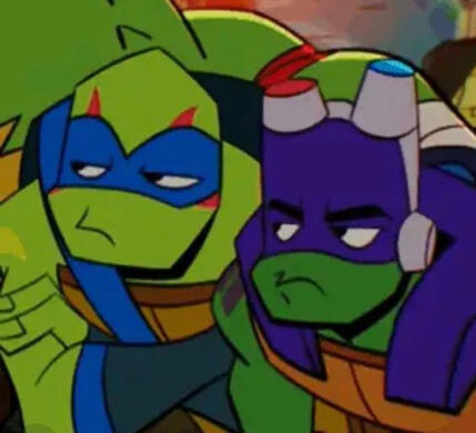 leo and donnie looking unamused.